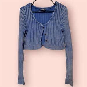 Cropped Blue Ribbed Women's Sweater